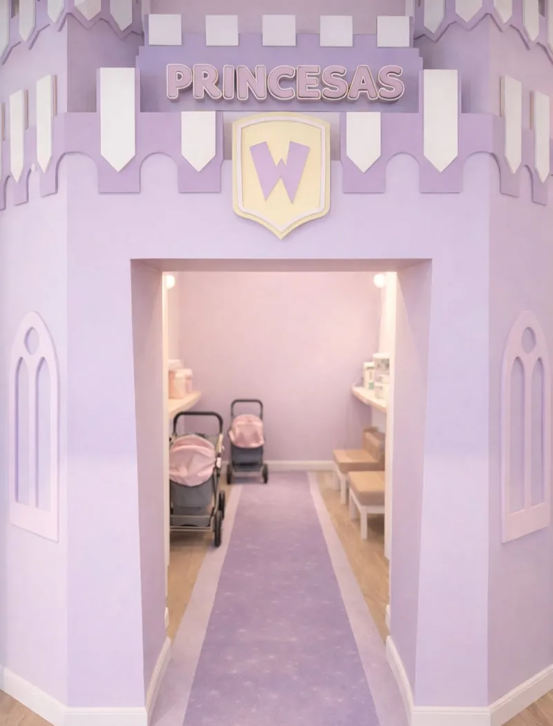 Casa de Princesas: castillo lila con carriolas y tocadores